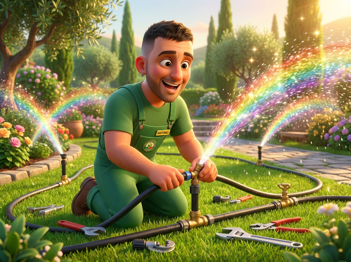 Antonio installa impianto irrigazione Pixar
