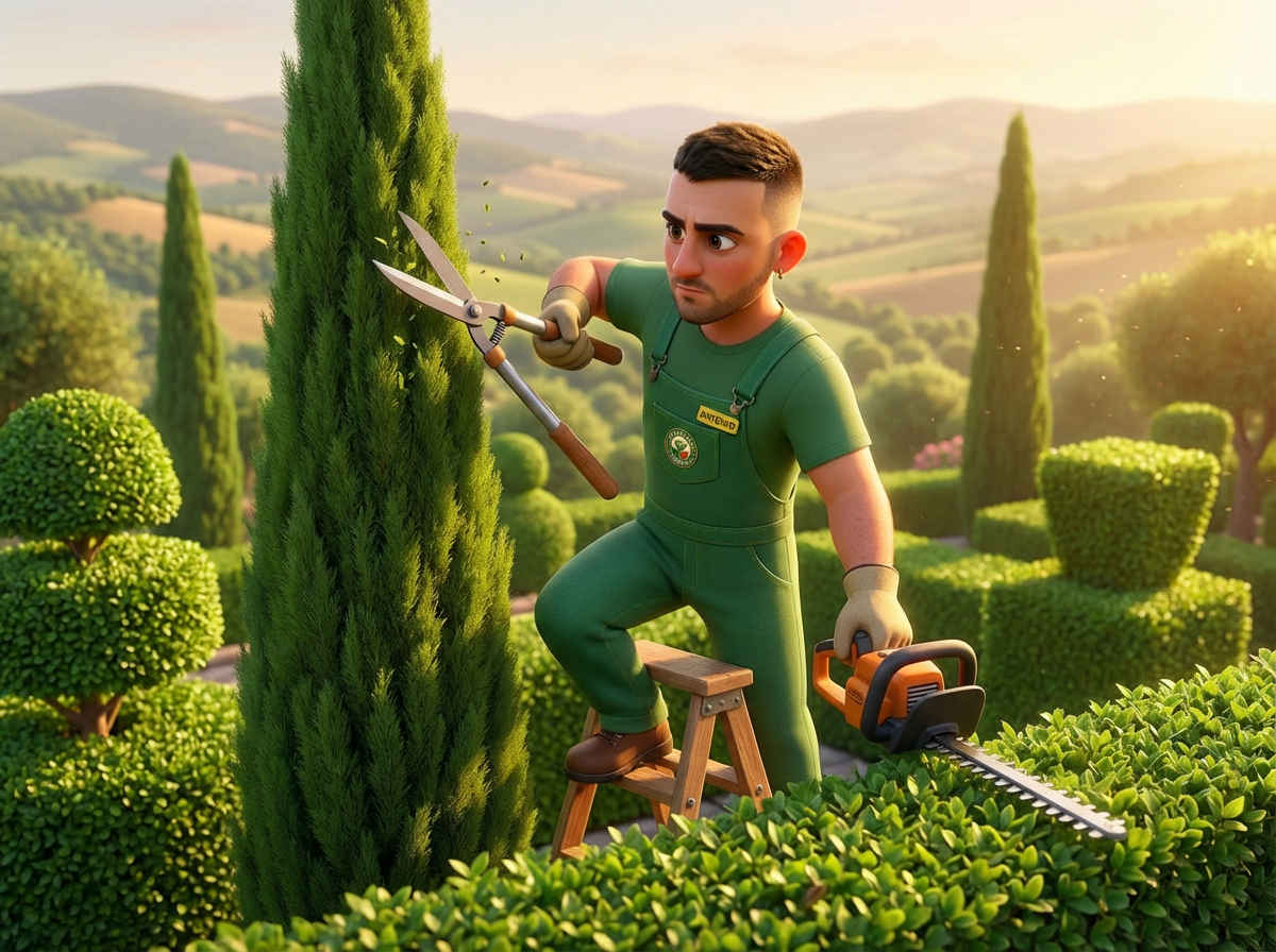 Antonio pota cipresso su scala Pixar