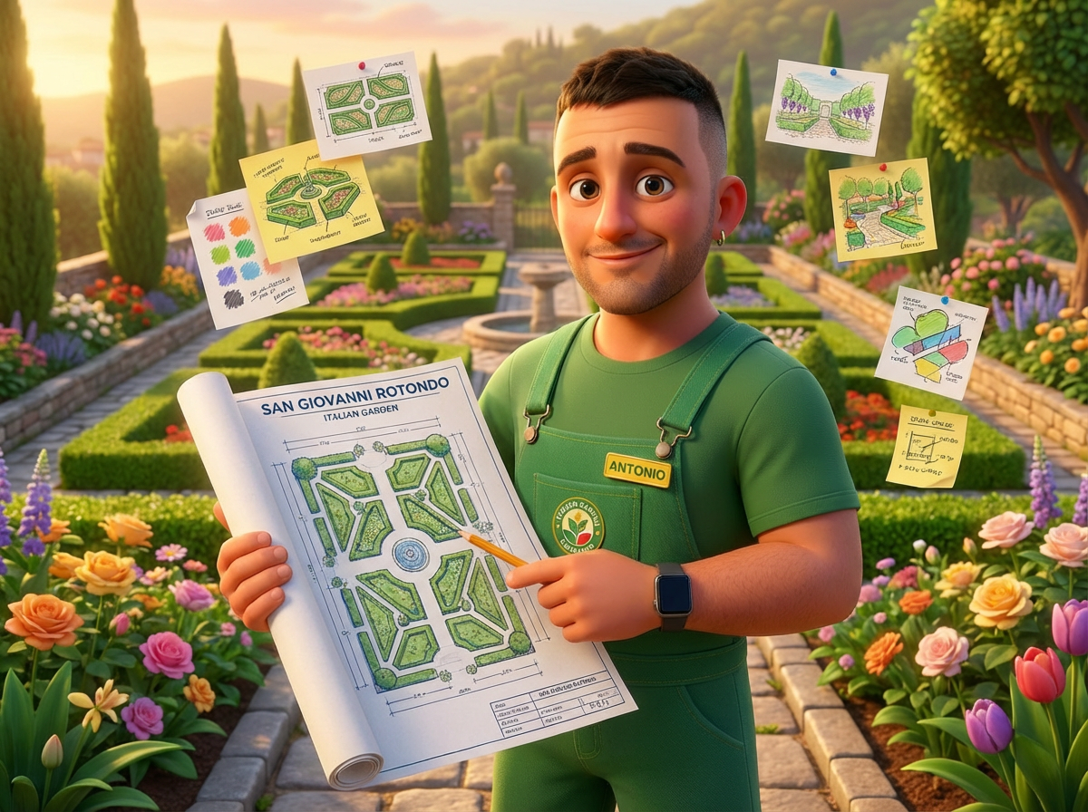 Antonio progetta giardino con blueprint Pixar